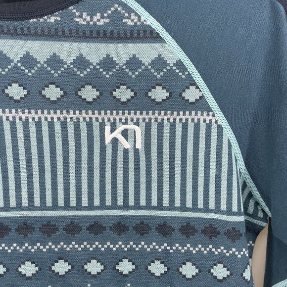 Kari Traa Size L Perle Base Layer Pullover Nordic Sweater Teal Blue Modal Wool - Picture 4 of 8